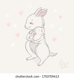 Carácter de familia animal. Ilustración vectorial. Mamá y bebé.Feliz día de la madre. Mamá, te amo.