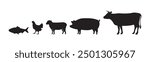 animal in farm chicken fish pig sheep cow black vector design