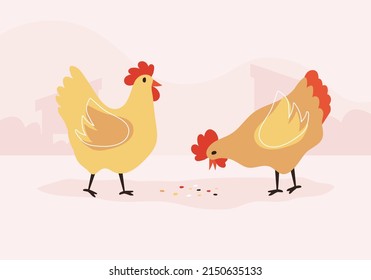 Animal farm. Domestic chicken vector illustration.