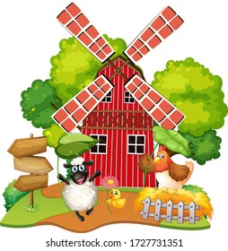 Animal at farm house illustration