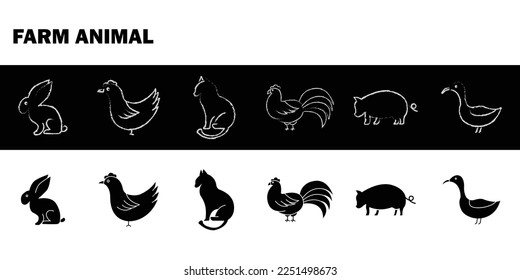 Animal farm illustration icon set. Contains illustrations of animal icons rabbit, chicken, cat, pig, duck. Simple vector design editable
