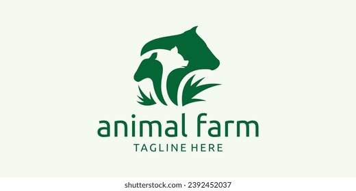 Logo-Design der Tierfarm mit Elementen aus einer Kombination von mehreren Nutztieren.