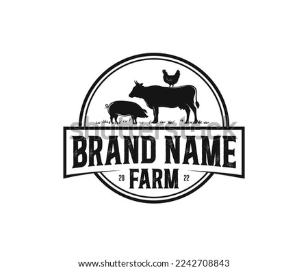 Animal Farm Logo. Livestock farm animal logo design. Cattle farm logo template.