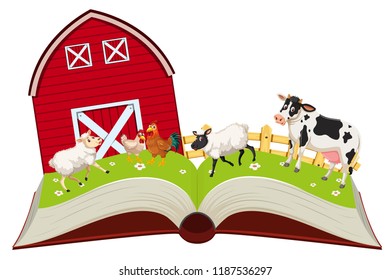 Animal farm and open book illustration