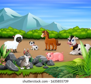 Animal farm relaxing in the nature