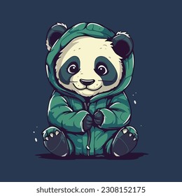 Animal Fashion Icon Concept. Cute Panda Wearing Jacket Cartoon Vector Icon Illustration.  Flat Cartoon Style