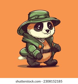 Animal Fashion Icon Concept. Cute Panda Wearing Jacket Cartoon Vector Icon Illustration.  Flat Cartoon Style