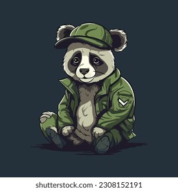 Animal Fashion Icon Concept. Cute Panda Wearing Jacket Cartoon Vector Icon Illustration.  Flat Cartoon Style