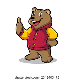 Animal Fashion Icon Concept. Cute bear Wearing Jacket Cartoon Vector Icon Illustration