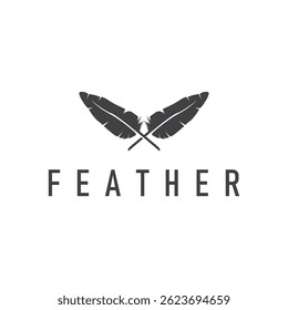 animal feather logo design with minimalist black silhouette concept, product brand symbol and illustration template