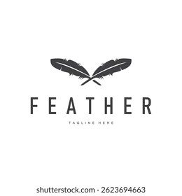 animal feather logo design with minimalist black silhouette concept, product brand symbol and illustration template