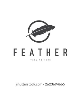 animal feather logo design with minimalist black silhouette concept, product brand symbol and illustration template