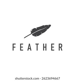 animal feather logo design with minimalist black silhouette concept, product brand symbol and illustration template