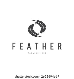 animal feather logo design with minimalist black silhouette concept, product brand symbol and illustration template