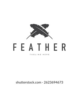 animal feather logo design with minimalist black silhouette concept, product brand symbol and illustration template
