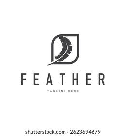 animal feather logo design with minimalist black silhouette concept, product brand symbol and illustration template