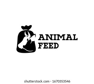 Animal Feed And Pet Food, Cow, Pig In Burlap Pouch Sack Bag, Logo Design. Food For Cattle, Livestock, Farm, Vector Design And Illustration