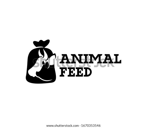 Animal feed and pet food, cow, pig in burlap\
pouch sack bag, logo design. Food for cattle, livestock, farm,\
vector design and\
illustration
