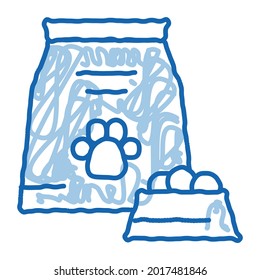 Icono de esbozo de alimentación animal vector. Dibujo manual de la línea azul del doodle en el símbolo de la alimentación animal. ilustración de símbolo aislado
