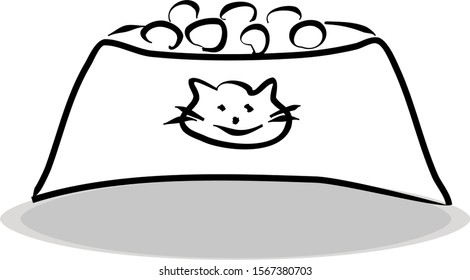 Animal feeder icon on white background, flat design, hand drawing. Illustration of feed, contour of symbol black