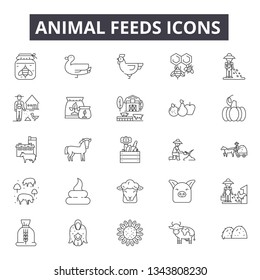 Animal feeds line icons for web and mobile design. Editable stroke signs. Animal feeds  outline concept illustrations