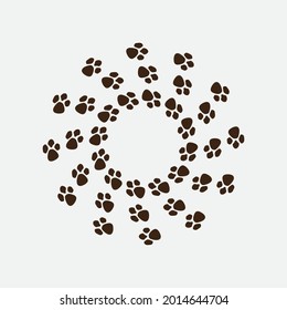Animal feet. circular pattern design dog cat paw icon. Animal foot