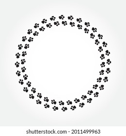 Animal feet. Dog cat paw circle frame icon, background. Animal foot