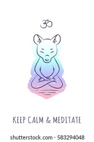 Animal figures seated in the lotus position. Good for design of postcards, printed materials for those who are engaged in yoga. All objects are isolated.