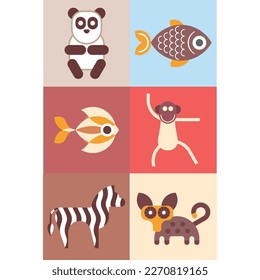 grupo de peces y aves animales de iconos vectores