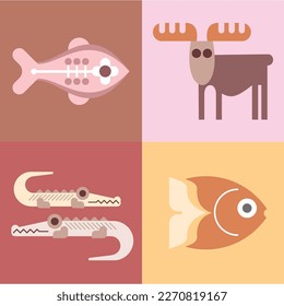 animal fish and birds bundle of vector icons