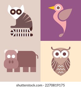animal fish and birds bundle of vector icons