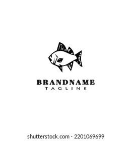 diseño del icono de la plantilla del logotipo de la caricatura de peces animales ilustración del vector aislado negro