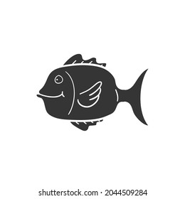 Animal Fish Icon Silhouette Illustration. Sea Food Vector Graphic Pictogram Symbol Clip Art. Doodle Sketch Black Sign.
