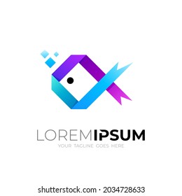 Animal Fish logo with ribbon design vector image