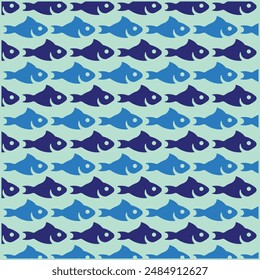 Animal Fish Seamless Pattern vector flat design, blue background with decorative abstract design