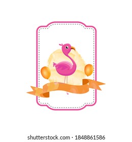 Animal flamingo badge design template isolated on white background