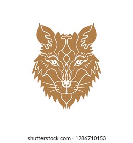 Animal flash tattoo. Beautiful totem wolf or fox, boho hippie northen style, sticker. Antistress art. Good for t-shirts design, bags, phone cases, room posters, postcard and web