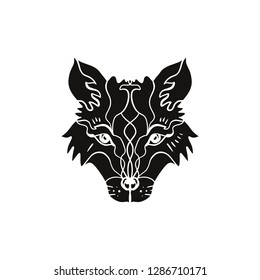 Animal flash tattoo. Beautiful totem wolf or fox, boho hippie northen style, sticker. Antistress art. Good for t-shirts design, bags, phone cases, room posters, postcard and web