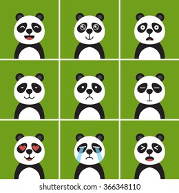 Animal flat design, Emotion, Panda bear face with green background.