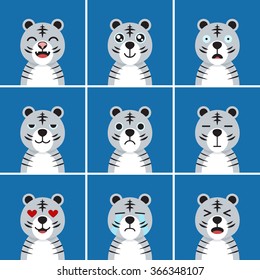 Animal flat design, Emotion, Tiger face with blue background.