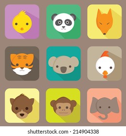 Animal Flat Icons Vector Set