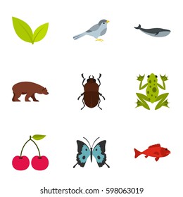 Animal and floral elements icons set. Flat illustration of 9 animal and floral elements vector icons for web