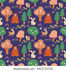 ANIMAL WITH FLORAL AND PLANT SPRING SEASON PATTERN DESIGN