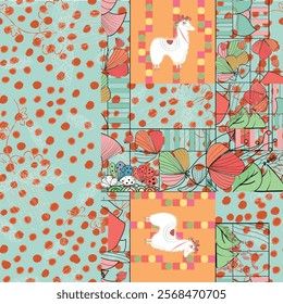 Animal and floral seamles vector pattern design for textile, fashion, scarf, fabric, texture. 