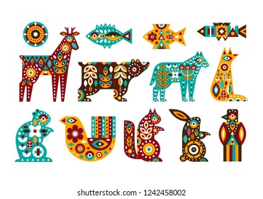 Animal folk set in a Scandinavian style. Vector illustration