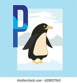 Animal Font and Typography P for Penguin