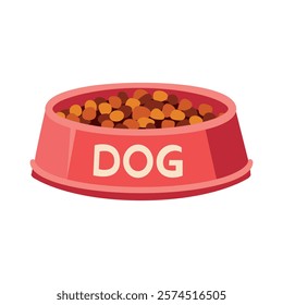 Animal food bowl. Dog bowl with dry food. Vector illustration.