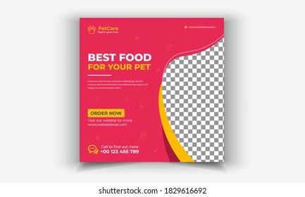 Animal food social media post template design, Pet care social media post or web banner template. Pet care service promotional banner. Pet shop bundle stories