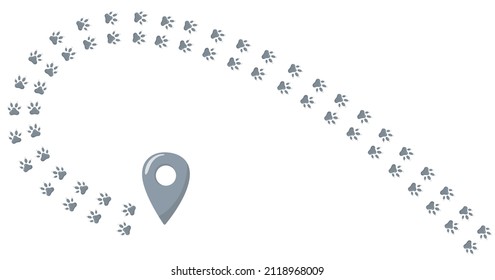 Animal foot print direction point for map. Vector stock illustration isolated on white background for trajectory graphic template. EPS10
