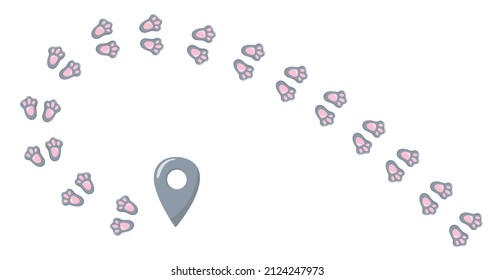 Animal foot print direction point for map. Vector stock illustration isolated on white background for trajectory graphic template. EPS10